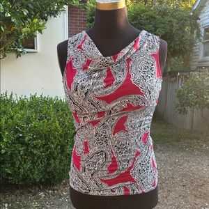 White House Black Market Red and Black Paisley Tank Top